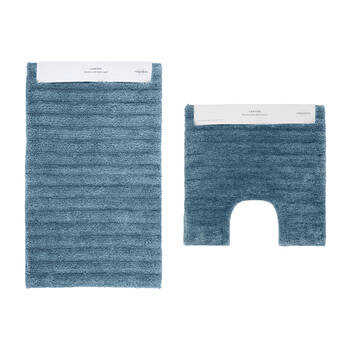 2pc Algodon Polyester Lawson Plush Bath Runner Non-Slip Mat Set Denim 50x50cm