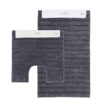 2pc Algodon Lawson Plush Luxe Non-Slip Bathroom Floor Mat Set Ebony