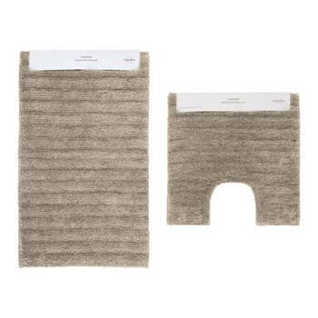 2pc Algodon Polyester Lawson Plush Bath Runner Non-Slip Soft Mat Set Taupe