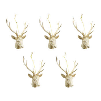 5PK LVD Decoration Deer Head Plastic Hanging Ornament Holiday Decor 14cm