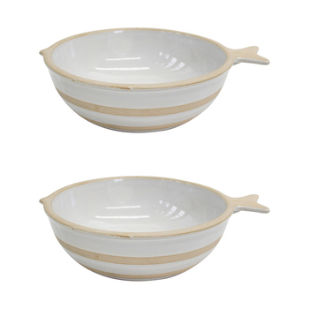 2PK LVD Fish Ceramic 21.5cm Snack Bowl Round Large - White/Beige