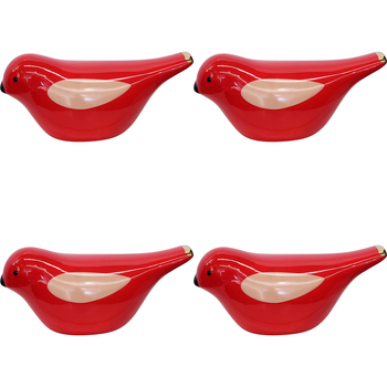 4PK LVD Ceramic Ornament Bird Scandi Red Decorative Home Decor