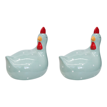 2PK LVD Ceramic Ornament Chooken Sitting Teal Decorative Home Decor