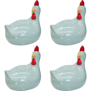 4PK LVD Ceramic Ornament Chooken Sitting Teal Decorative Home Decor