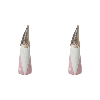 2PK LVD 6x18cm Ceramic Santa Gnome Large Home Decor - Pink