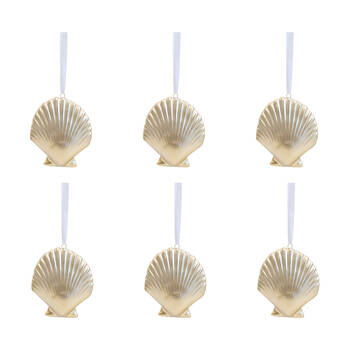 6PK LVD Ceramic Hanging Shell Home/Living Room Decor 8x6cm - Gold
