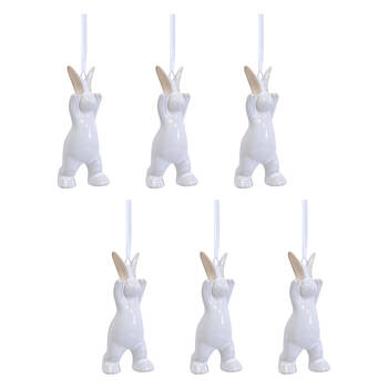 6PK LVD Hanging Bunny Ceramic Ornament Home Decor White 10.5cm