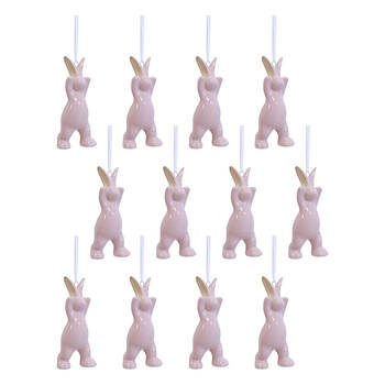 12PK LVD Hanging Bunny Ceramic Ornament Home Decor Pink 10.5cm