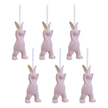 6PK LVD Hanging Bunny Ceramic Ornament Home Decor Pink 10.5cm