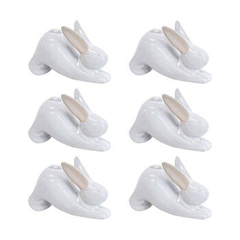 6PK LVD Yoga Bunny B Ceramic Figurine Home/Lounge Decor 7.5cm White