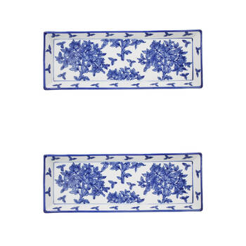 2PK LVD Porcelain Partere Rectangular Plate Trinket Tray 33.5x12cm Blue/White