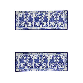 2PK LVD Porcelain Rectangular Plate Trinket Display Tray 35x13cm Iris/Rush