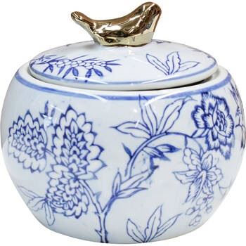 LVD Porcelain Jar Tabletop Home Decor 13cm Gold Bird Boho