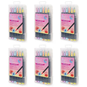 6x 12pc Legami Brush Markers Drawing Pen Pastel Colours Set Soft Tip