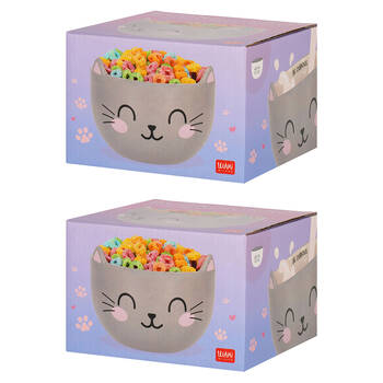 2PK Legami Buongiorno Stoneware Cereal Bowl Children/Kids 12x9cm Grey Kitty