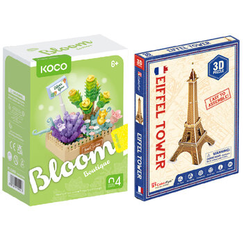 232pc Koco Succulent Plants Blocks and 20pc CubicFun Eiffel Tower Toy 4y+