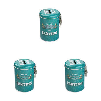3PK Fines Money Tin Farting Humorous Padlock Collection Box Teal Collectable