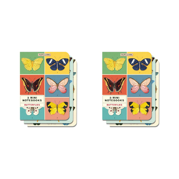 2x 3pc Cavallini Mini Notebook Set Writing Stationery - Butterflies