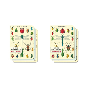 2x 3pc Cavallini Mini Notebook Set Writing Stationery - Bugs