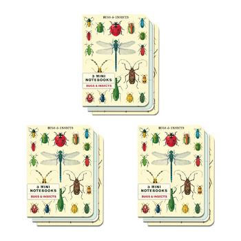 3x 3pc Cavallini Mini Notebook Set Writing Stationery - Bugs