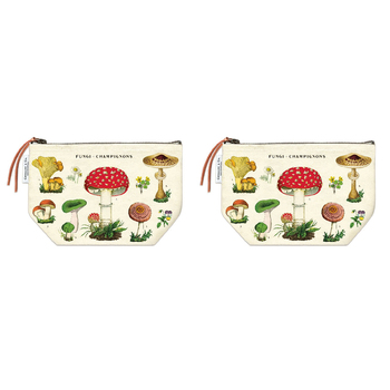 2PK Cavallini Cotton Hand Carry Zipped Pouch Organiser 22x15cm - Mushroom