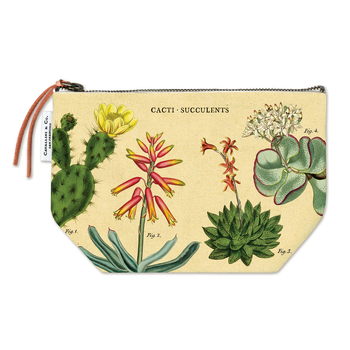 Cavallini Cotton Hand Carry Zipped Pouch Organiser 22x15cm - Succulents