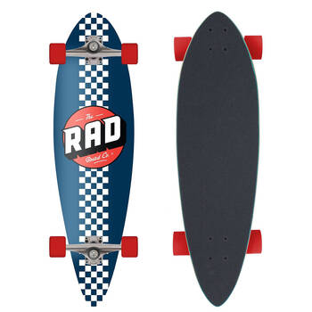 Rad Board Co Complete Pintail Mini Longboard Checker Stripe White/Navy 9in