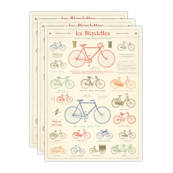 3PK Cavallini Paper Poster Prints/Gift Wrap 50x70cm - Les Bicyclettes
