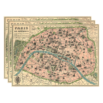 3PK Cavallini Paper Poster Prints/Gift Wrap 70x50cm - Map Paris