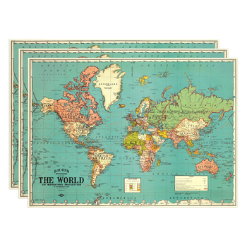 3PK Cavallini Paper Poster Prints/Gift Wrap 70x50cm - Map World 4