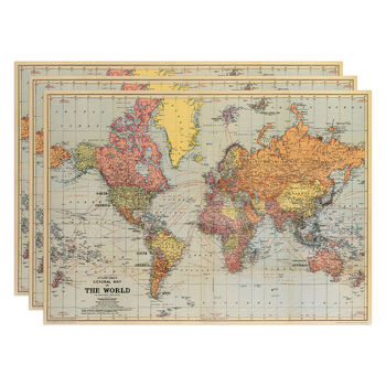 3PK Cavallini Paper Poster Prints/Gift Wrap 70x50cm - Map World