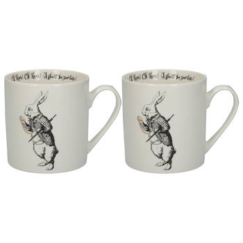 2PK Mikasa x V & A Alice In Wonderland Coffee Drinking Mug White Rabbit 350mL