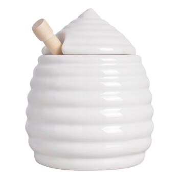 Esschert Design Honey Pot w/ Dipper Ceramic & Maple Wood White