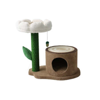 Catio Log Cat House w/ White Camelia Scratching Tree