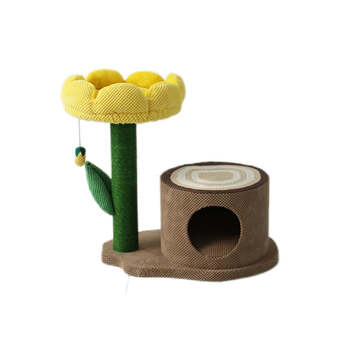 Catio Log Cat House w/ Yellow Camelia Scratching Tree