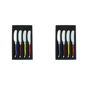 2x 4pc Laguiole Elite Pate/Soft Cheese Knife Set Multicoloured Pearl Effect