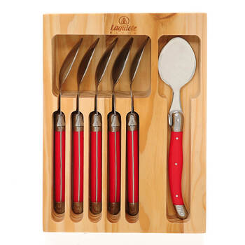 6pc Laguiole Elite Dinner Spoon Kitchen Cutlery Set Stainless Steel Red