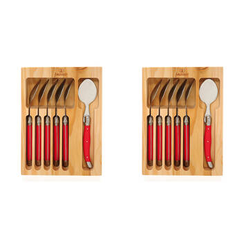 2x 6pc Laguiole Elite Dinner Spoon Kitchen Cutlery Set Stainless Steel Red