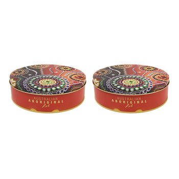2PK Banksia Red Decorative Tin Aboriginal Unity Art w/Handmade Caramel Fudge 200g