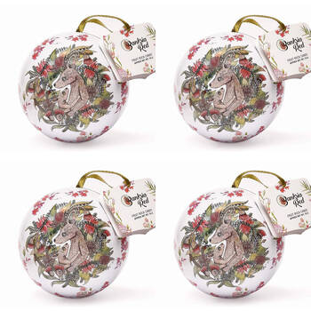 4PK Banksia Red Kangaroo/Koala Christmas Bauble Tins w/Fruit Rock Candy 70g Assorted