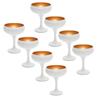 2x 4pc Art Craft Luna Coupe Champagne/Martini Glass/Flute 270ml White/Gold