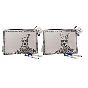 2x Scribbla Colouring-in Kids/Children Pencil Case & Fabric Pen Set - Roo