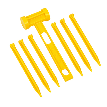 7pc Wildtrak Plastic Pegs & Double Headed Mallet Set - Yellow