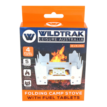 Wildtrak 12x9cm Folding Camp Stove w/ 4x Fuel Tablets - Silver
