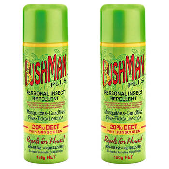 2PK Wildtrak Bushman Plus Aerosol 20% Deet w/ Sunscreen Insect Repellent 150grm