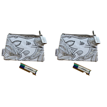 2x Scribbla Kids/Children School Pencil Case/Storage & 2 Fabric Pen Set Shark