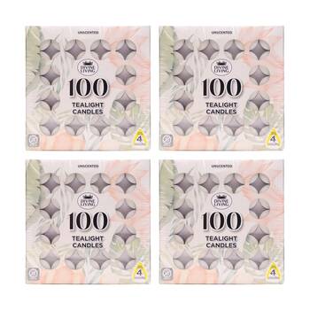 4x 100pc Divine Living Unscented Tealights Candles 4 Hours Burn Time 18.8x18.8cm