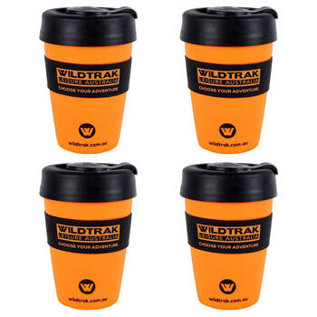 4PK Wildtrak Reusable Travel Coffee Cup Splash Proof 350ml Orange