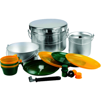 16pc Wildtrak Aluminium 4-Person Mess Kit Camping Plate/Pot/Cup - Silver