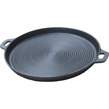 Wildtrak 34cm Round Ribbed BBQ Cast Iron Plate - Black